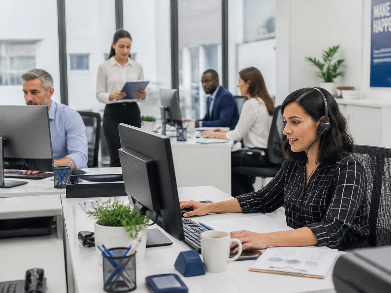 Administrative and customer service professionals working in a modern office